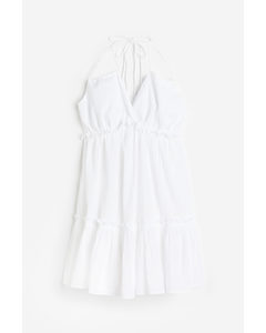 Neckholder-Kleid mit Volantbesatz Weiß