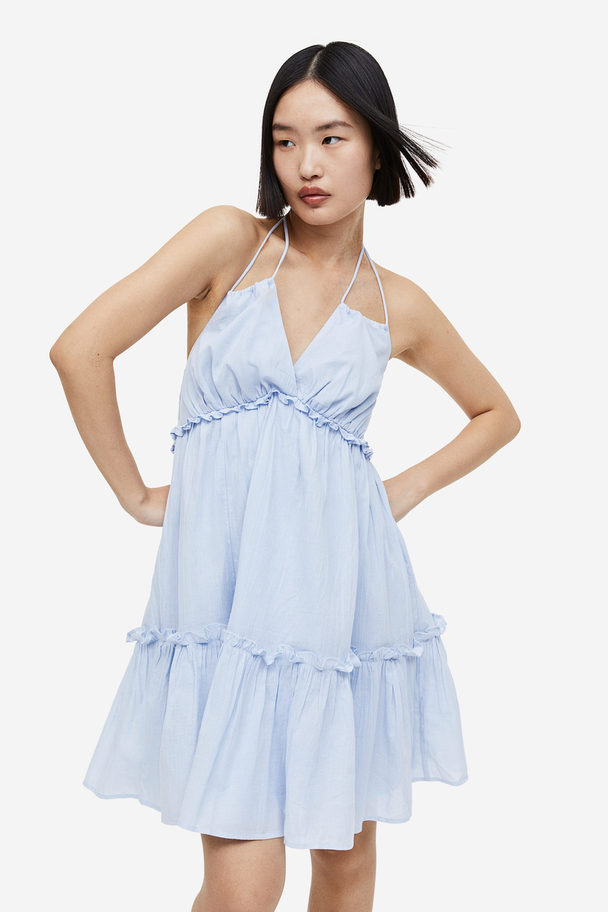 H&M Neckholder-Kleid mit Volantbesatz Hellblau