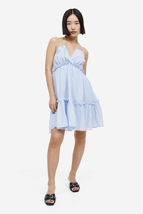 H&M Neckholder-Kleid mit Volantbesatz Hellblau