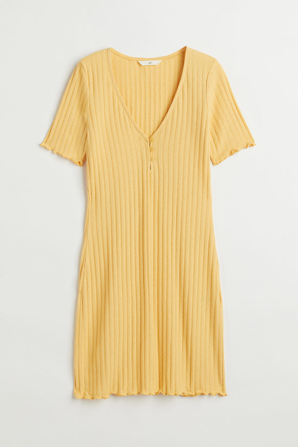 H&M Geripptes Bodycon-Kleid Gelb