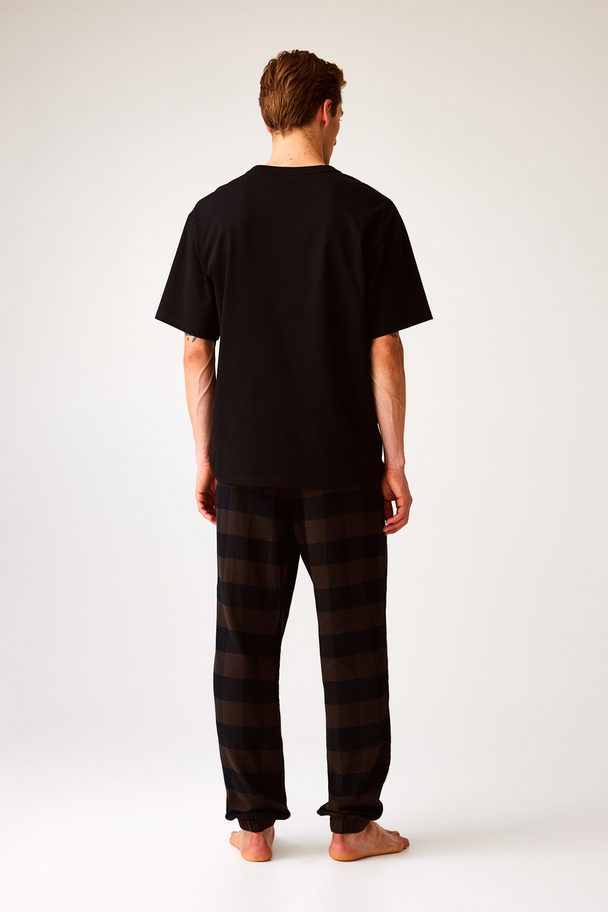 H&M Pyjamahose Regular Fit Braun/Schwarz kariert