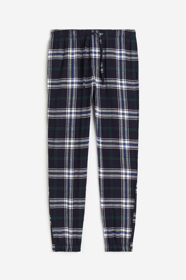 H&M Pyjamahose Regular Fit Dunkelblau/Kariert