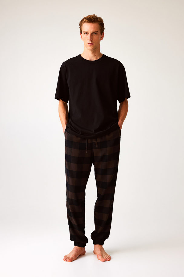 H&M Pyjamahose Regular Fit Braun/Schwarz kariert