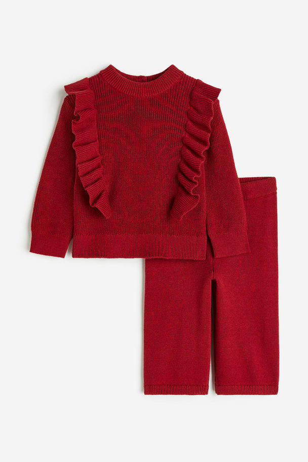 H&M 2-piece Knitted Set Dark Red