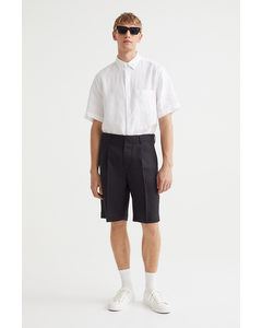 Relaxed Fit Linen Shorts Black