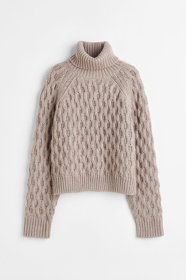 H&M Cable-knit Polo-neck Jumper Greige
