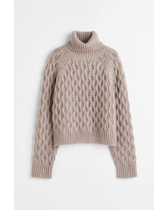 Cable-knit Polo-neck Jumper Greige