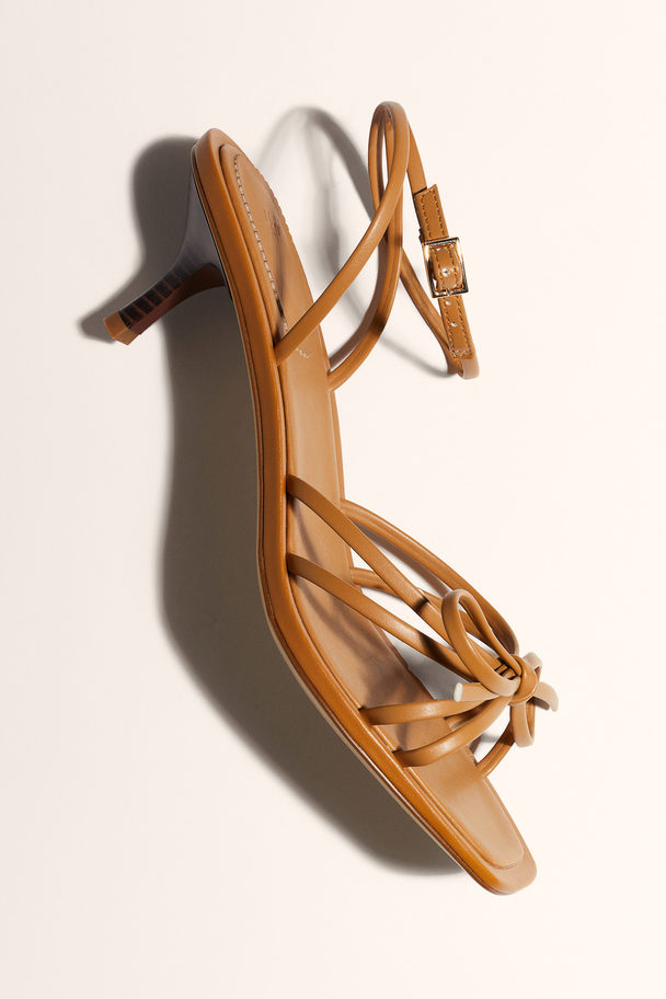 H&M Bow-detail Heeled Sandals Dark Beige