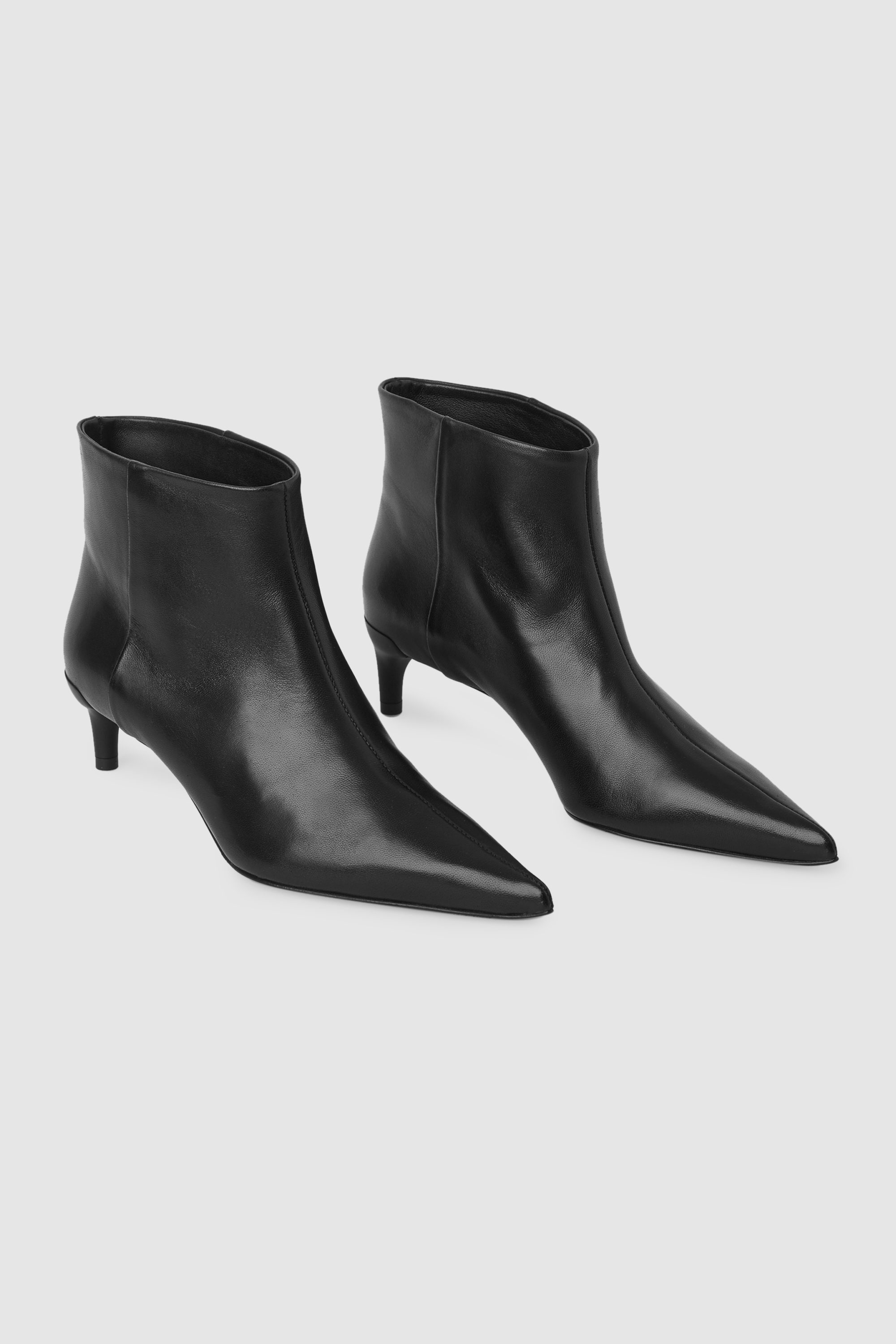 black leather pointed ankle boots