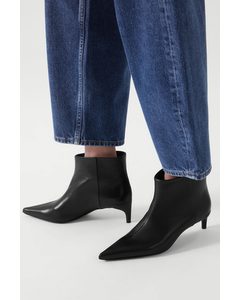 Pointed Leather Ankle Boots Black