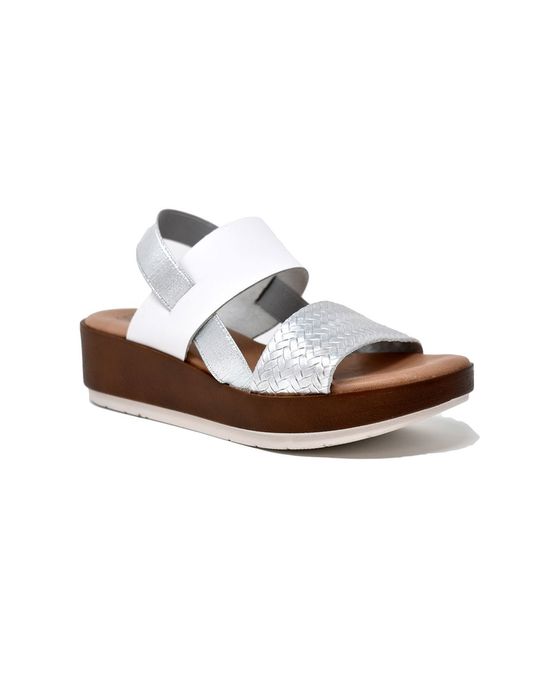 Liberitae Akia Wedge Sandal In Silver Engraved Leather