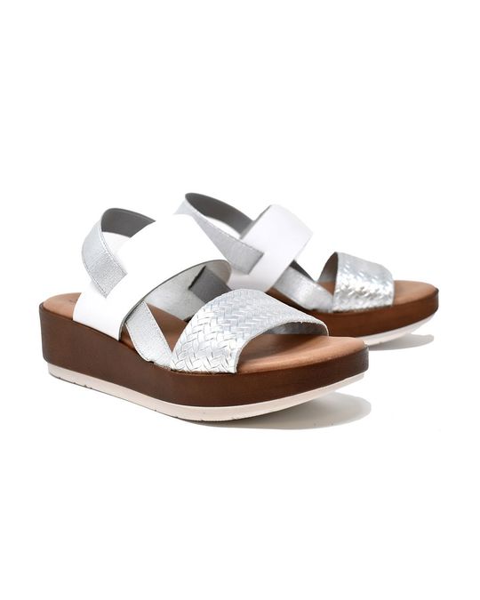 Liberitae Akia Wedge Sandal In Silver Engraved Leather