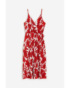 Pleated Wrapover Dress White/red Floral