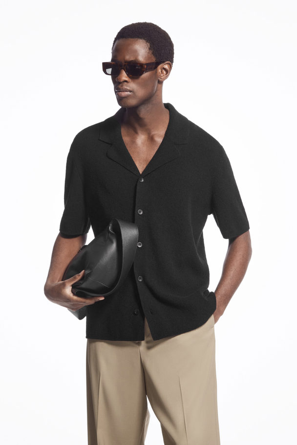 COS Short-sleeved Bouclé-knit Shirt Black