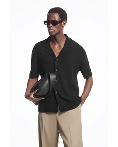 Short-sleeved Bouclé-knit Shirt Black