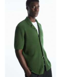 Short-sleeved Bouclé-knit Shirt Dark Green