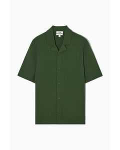 Short-sleeved Bouclé-knit Shirt Dark Green