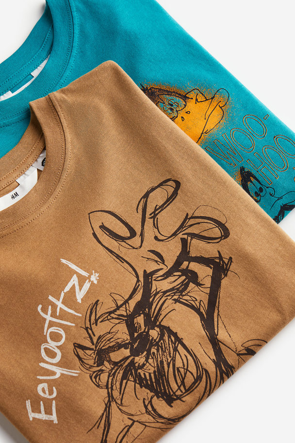 H&M Set Van 2 T-shirts Met Print Turkoois/looney Tunes