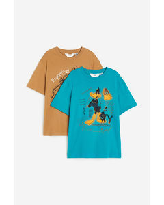 Set Van 2 T-shirts Met Print Turkoois/looney Tunes