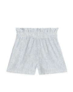 Shorts mit Paperbag-Taille Weiß/blaugestreift