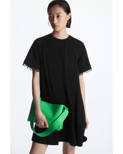 Lace-trimmed T-shirt Dress Black