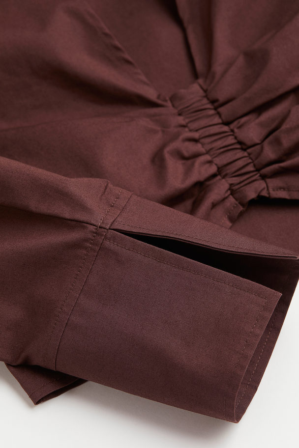 H&M Cropped Gathered Shirt Dark Brown
