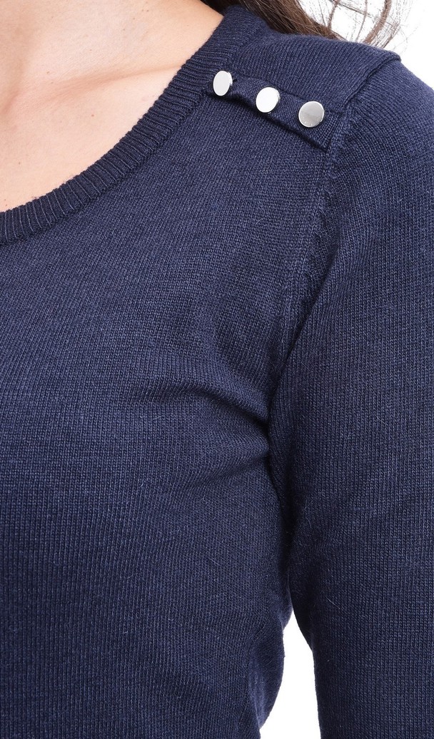 C&Jo Round Neck Sweater Button Shoulders