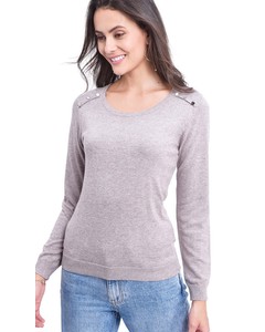 Round Neck Sweater Button Shoulders