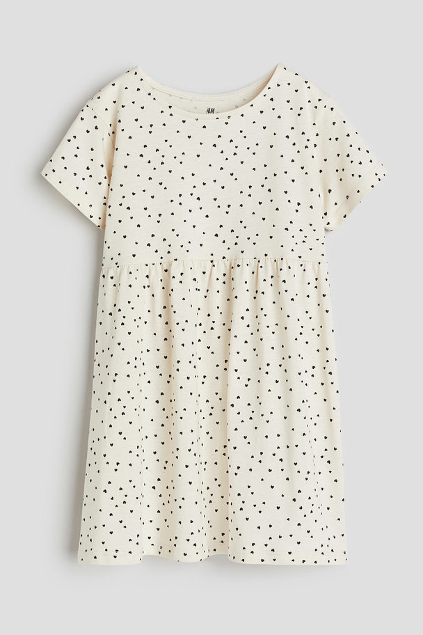 H&M Cotton Jersey Dress Natural White/hearts