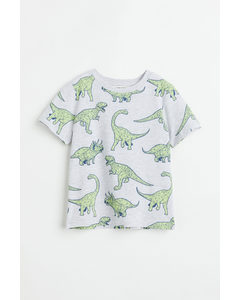 T-shirt Met Print Grijs Gemêleerd/dinosaurussen