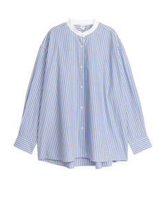 Oversized Bomullsskjorte Hvit/blå