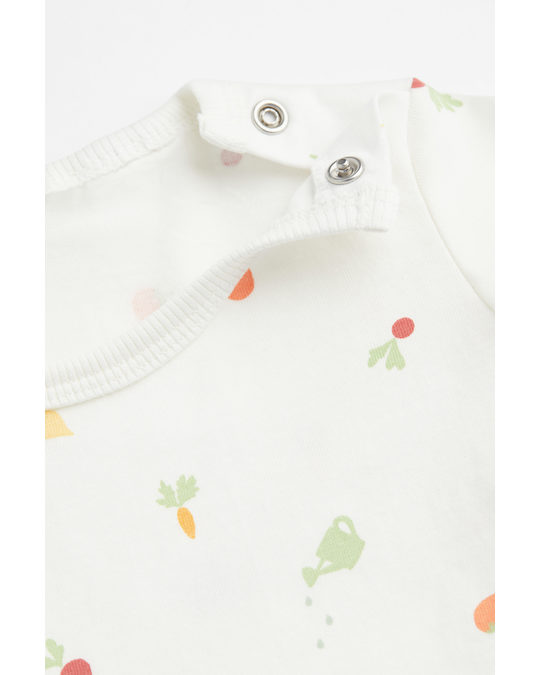 H&M Cotton Pyjamas Natural White/vegetables