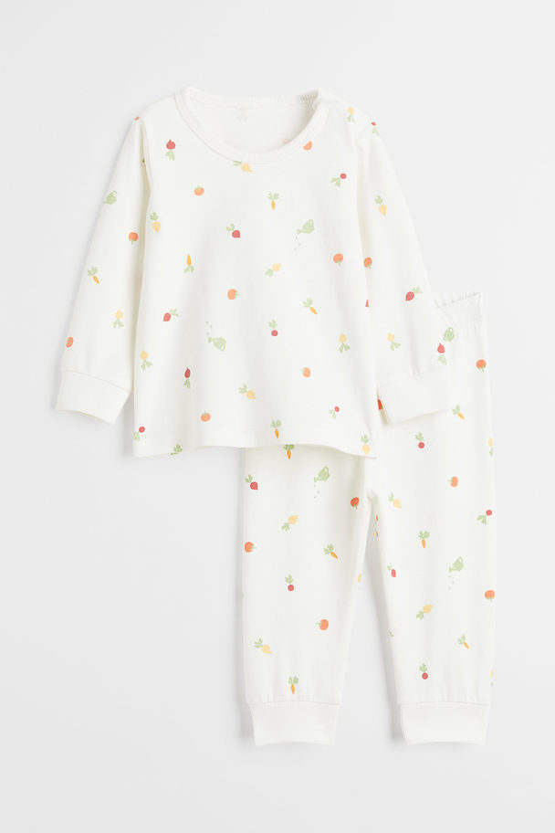 H&M Pyjama aus Baumwolle Naturweiß/Gemüse