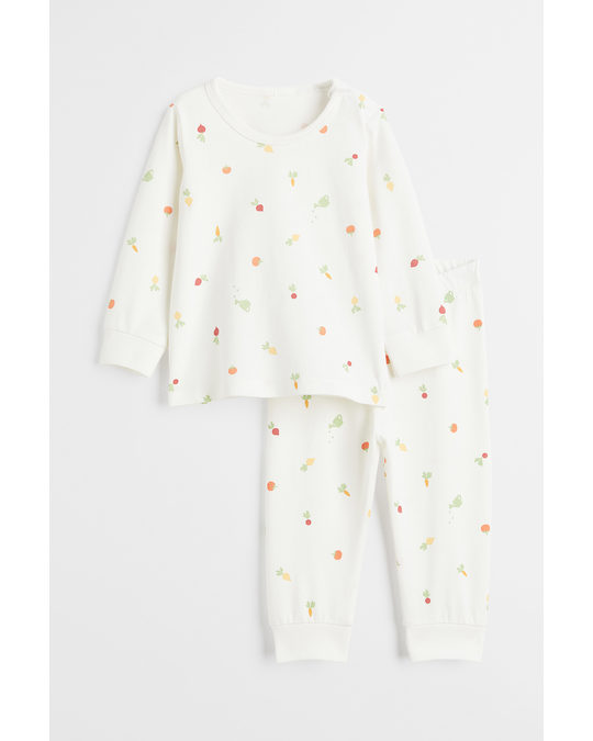 H&M Cotton Pyjamas Natural White/vegetables