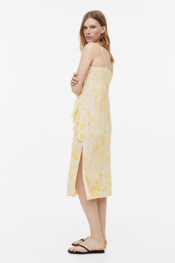 H&M Flounce-detail Slip Dress Light Yellow/floral