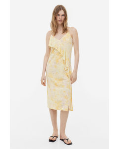 Flounce-detail Slip Dress Light Yellow/floral