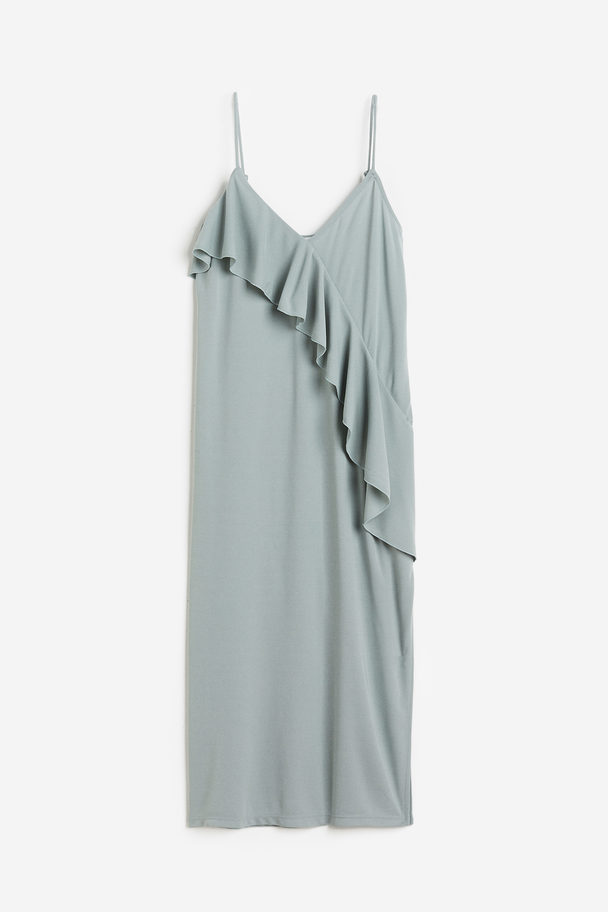 H&M Flounce-detail Slip Dress Blue-grey