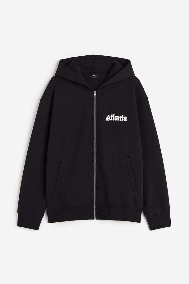 H&M Hoodiejacke in Relaxed Fit Schwarz/Atlanta