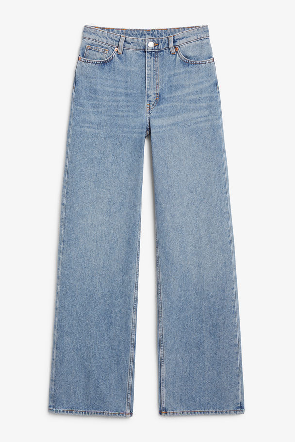 Monki Yoko Hög Midja Extra Långa Mellanblå Jeans Blå