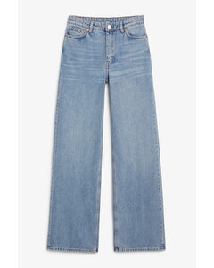 Middenblauwe Wijde Yoko Jeans Met Hoge Taille Blauw