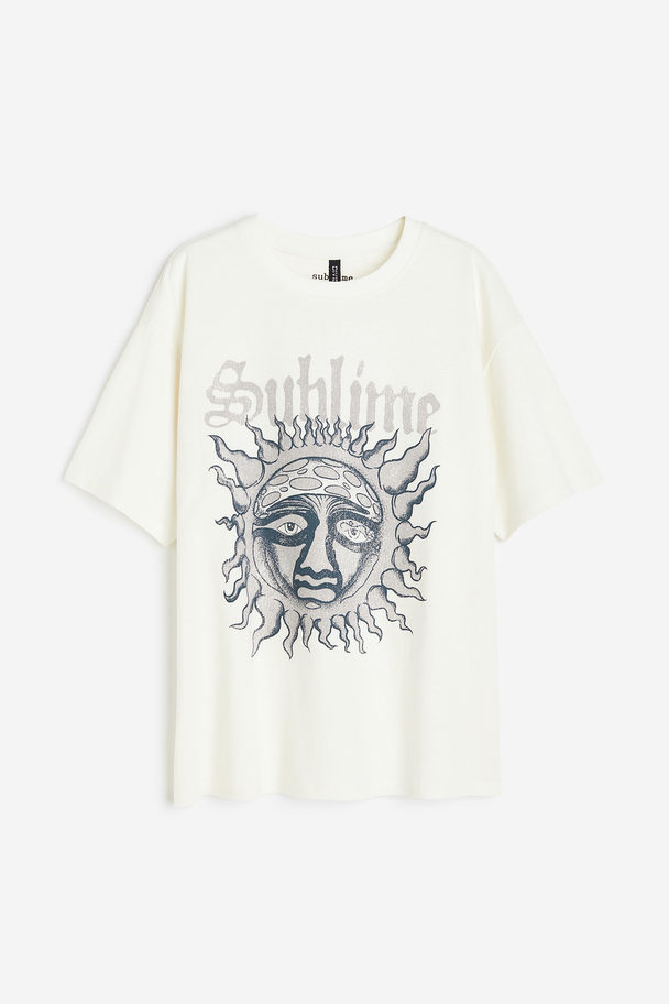 H&M Oversized T-shirt Med Tryk Creme/sublime