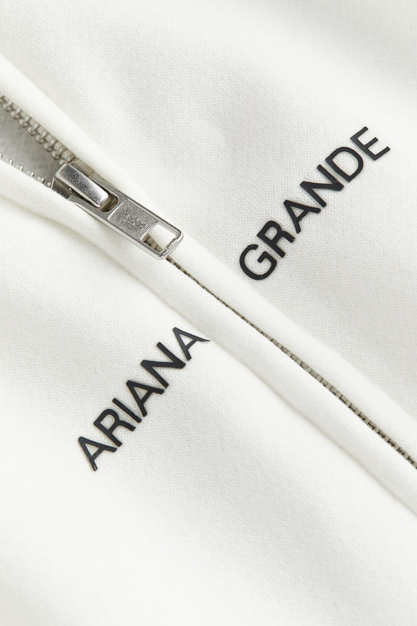 H&M Printed Zip-through Hoodie Cream/ariana Grande