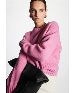 Relaxed-fit Cropped Wool-blend Jumper Pink
