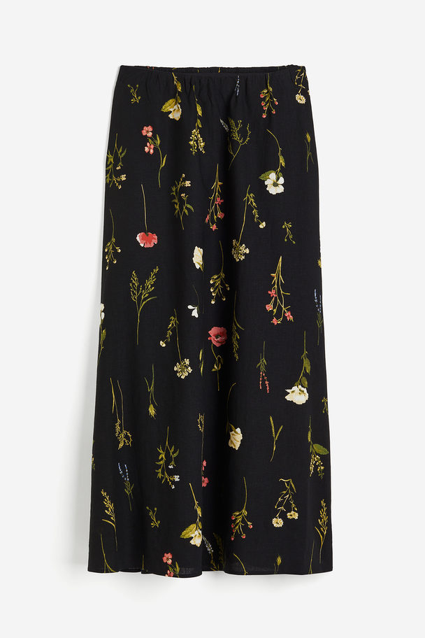 H&M Maxirok Van Linnenmix Zwart/bloemen