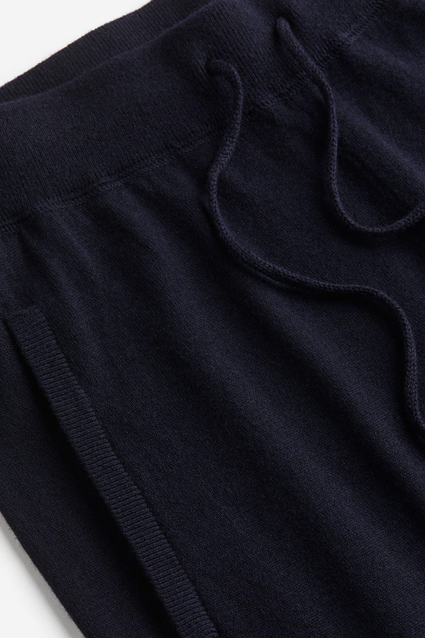H&M Regular Fit Wool-blend Fine-knit Joggers Dark Blue
