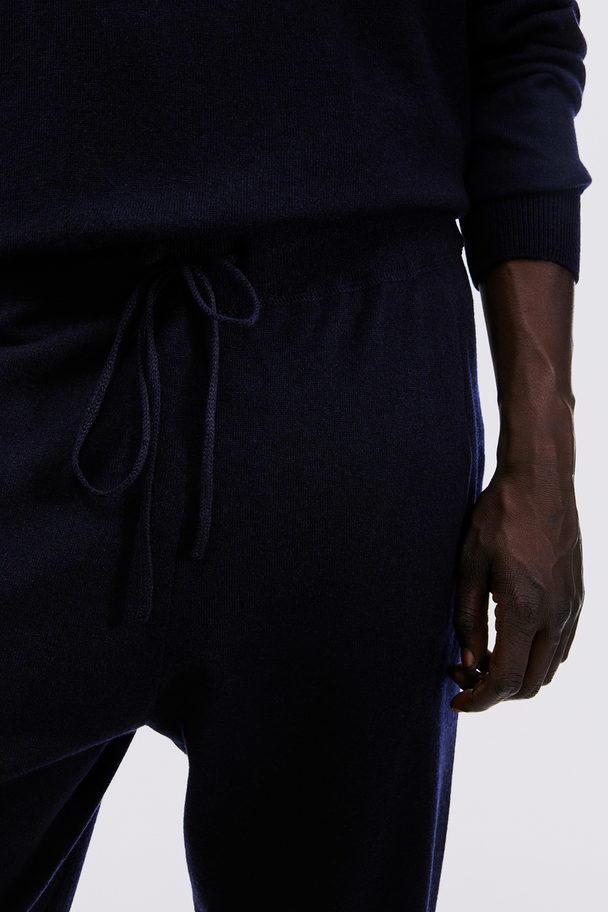 H&M Regular Fit Wool-blend Fine-knit Joggers Dark Blue