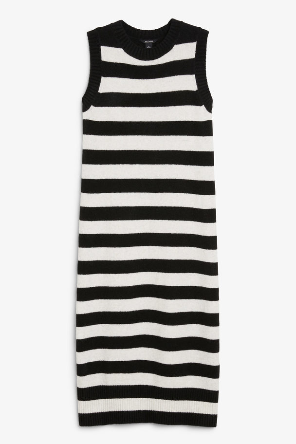Monki Striped Sleeveless Midi Knit Dress Black & Off-white Stripes