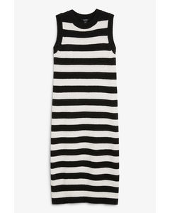 Striped Sleeveless Midi Knit Dress Black & Off-white Stripes