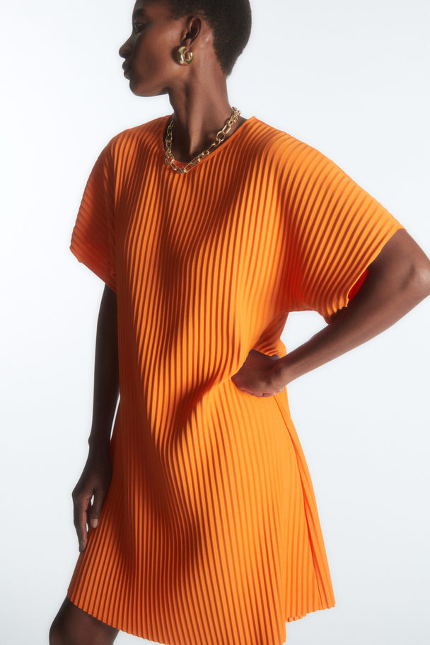COS Pleated Mini Dress Bright Orange