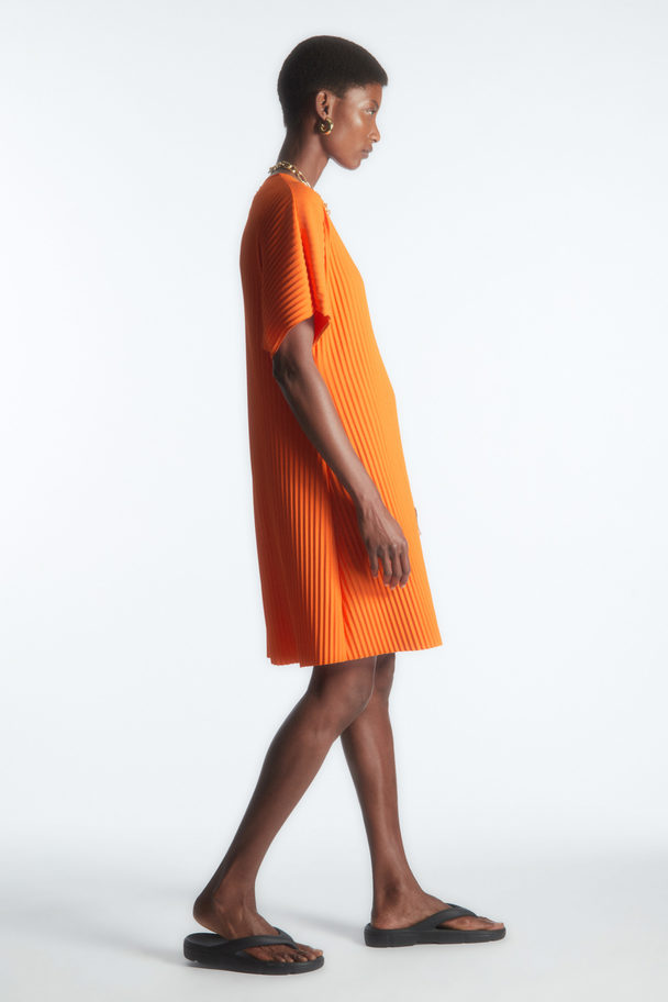 COS Pleated Mini Dress Bright Orange